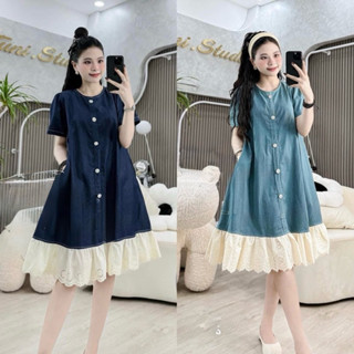 Váy YT120, Đầm Suông Đuôi Cá Chất Bò Giấy Chân Phối Ren Sang Chảnh