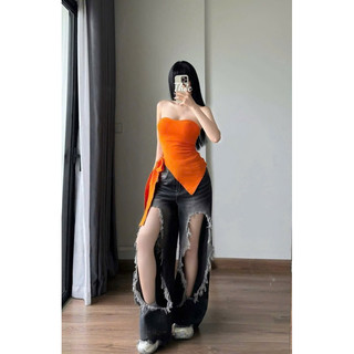 Áo quây ngực nữ vạt chéo phối tà cá tính vải zip co dãn (có đệm ngực) a25
