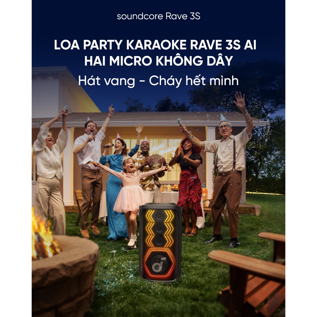 Loa bluetooth karaoke party soundcore Rave 3S | Công suất 200W | 2 mic không dây | BigBuy360 - bigbuy360.vn