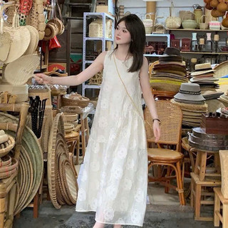  Váy YT121 Đầm Maxy Chất Voan Tơ Thêu Hoa Hồng Hai Lớp Ba Lỗ Dáng Dài 