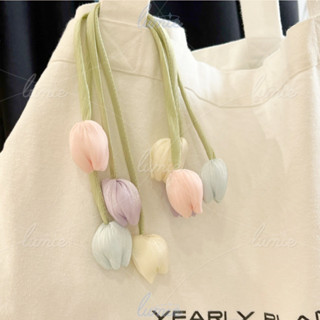 Dây Hoa Tulip Màu Pastel Lụa Mềm Charm Trang Trí Balo Phụ Kiện Gắn Túi Xách Túi Tote Vintage