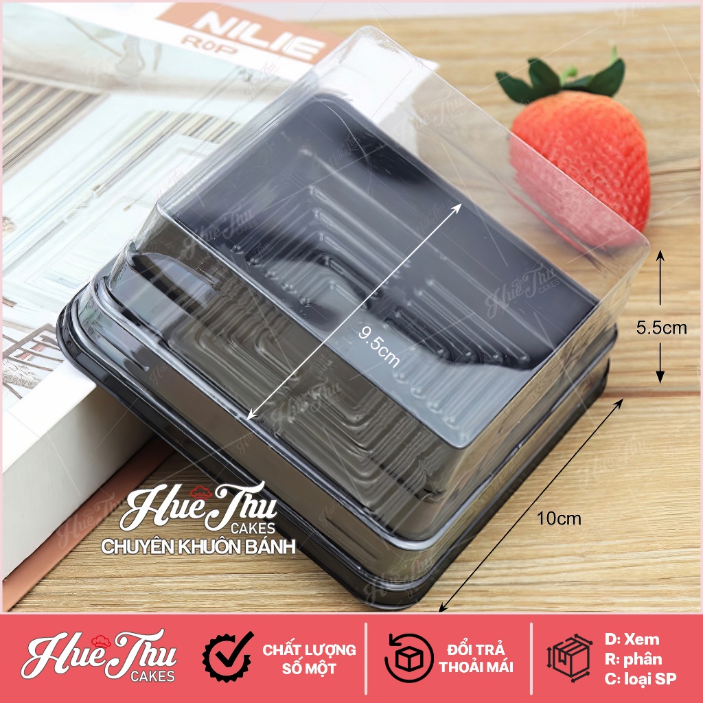 Hộp đựng bánh vuông 10x10cm JLH 10-10 đế đen, vàng (10/50 cái) đựng bánh rau câu, bông lan, Trung Thu