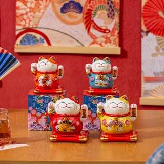 Mèo may mắn Mini , Mèo Thần Tài , Mèo Tài Lộc 4 Màu Bằng Sứ Sử Dụng Năng Lượng Mặt Trời