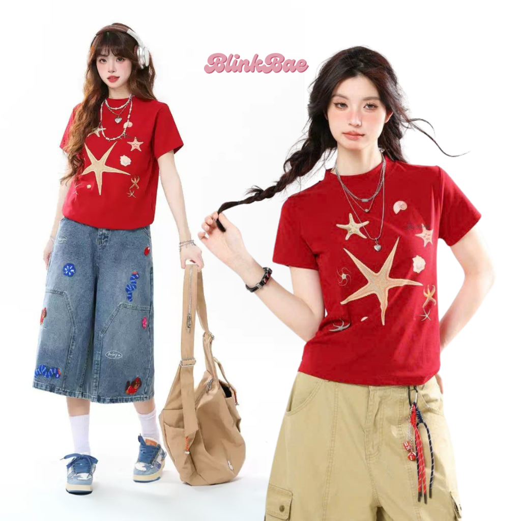 Áo Baby Tee Nữ BlinkBae Họa Tiết STARFISH Form Rộng Local Brand Áo Thun T-shirt Nữ Cotton Co Dãn