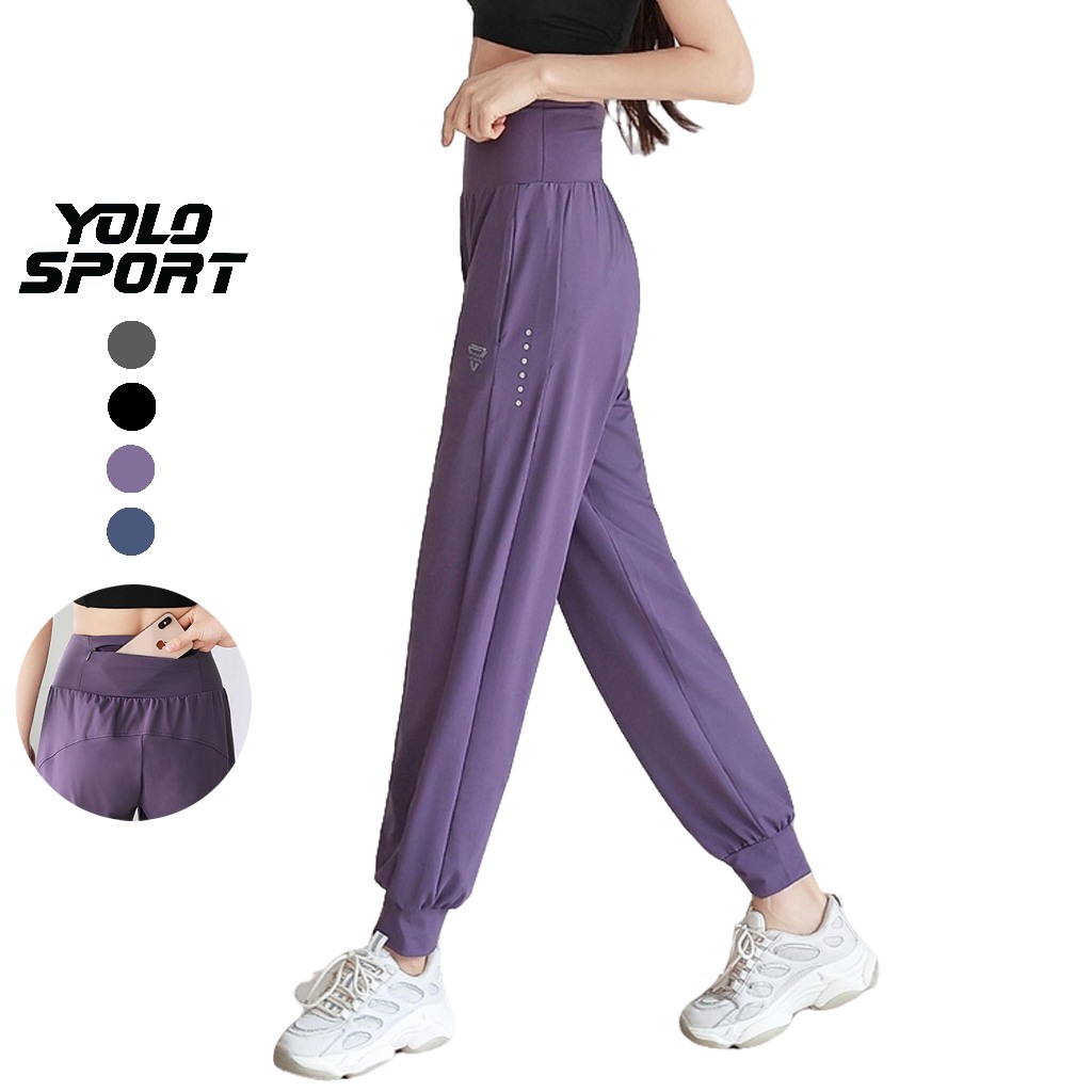 Quần Jogger Thể Thao Nữ Chất Thun Cạp Cao Co Giãn Bo Ống Rộng Hỗ Trợ Tập Gym Yoga Chạy Bộ Leo Núi Đa