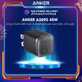 Củ Sạc Nhanh Anker A2692 45W GaN, ActiveShield Ngăn Quá Nhiệt, hỗ trợ PD/PPS, Chân gập - Bảo hành 12 tháng