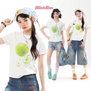 Áo Baby Tee Nữ Local Brand BlinkBae In Họa Tiết APPLE  Cotton Co Dãn Cao Cấp Màu Trắng Form Rộng