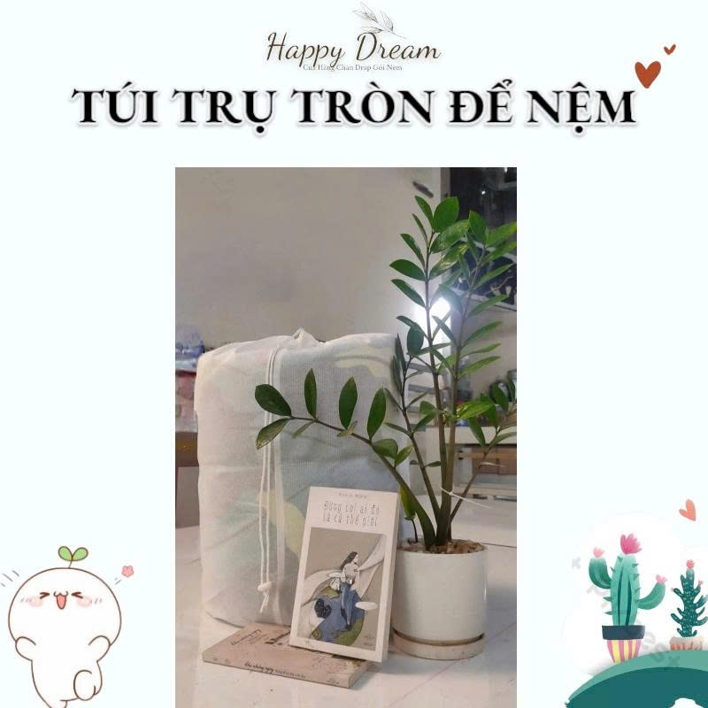 Túi đựng chăn drap mền gối nệm, Túi vải không dệt dạng tròn có dây rútKT28cm*52cm