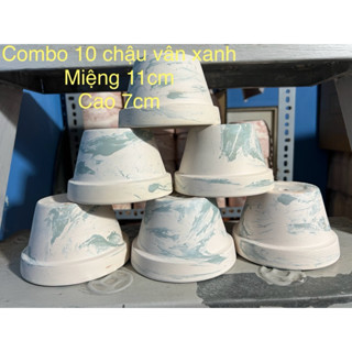 combo 10 chậu đất nung loang vân xanh 11x7cm - 10 chậu đất nung miệng 11cm vân xanh - 10 chậu 11x7cm vân xanh