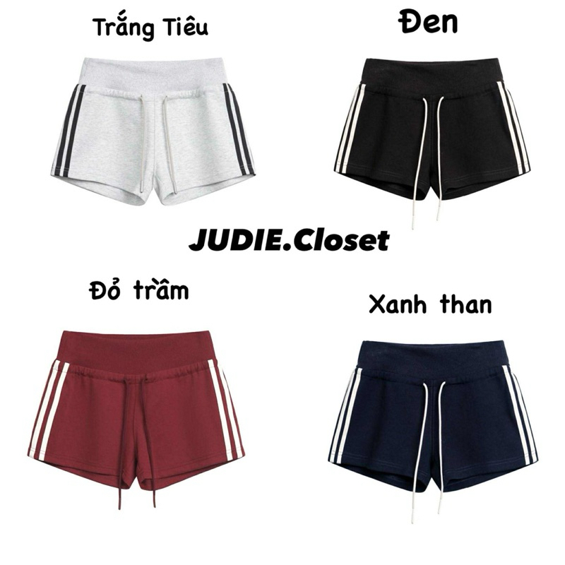 Quần Shorts nỉ Phối Sọc Trắng,Quần Đùi Nữ Cạp Chun Viền Sọc có Dây rút Thể Thao Xuân hè JUDIE.Closet | BigBuy360 - bigbuy360.vn