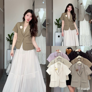  B7 Áo Blazer Nữ Cộc Tay Dáng Ngắn Áo Vest Nữ Cộc Tay Mùa Hè Công Sở 2 Lớp Boiling QC 