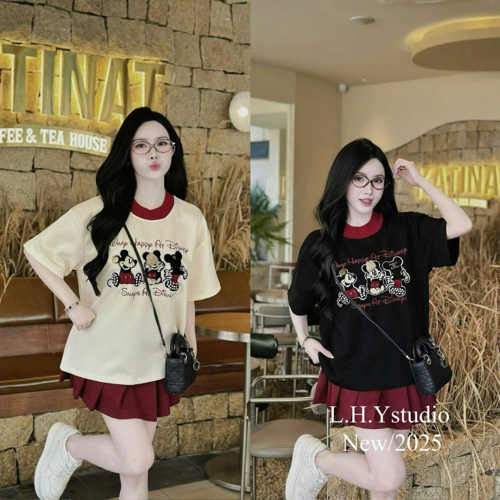 Váy Nữ áo micky cổ tròn , váy xếp ly (Có Lót Trong) Vải mì nỉ QC dày đẹp mềm mịn cổ thun bo dệt SIZE 40-65 KG NG01