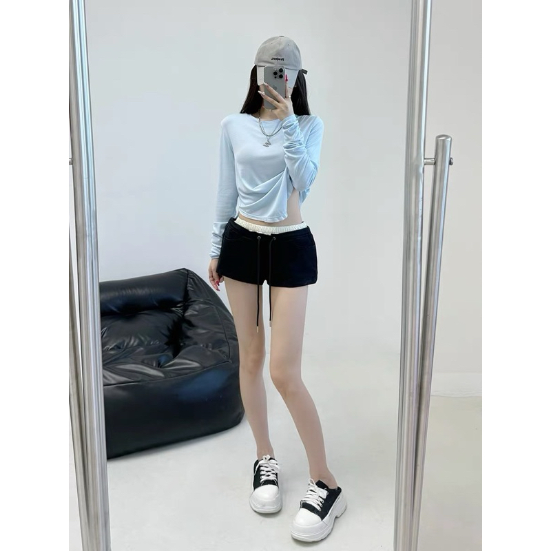 [ByCapy] Quần Short Kaki Pastel Cạp Trễ  Phối Cạp Trắng Siêu Xinh Khoá Sườn Kèm Dây Rút Đi Chơi Đi Tập | BigBuy360 - bigbuy360.vn