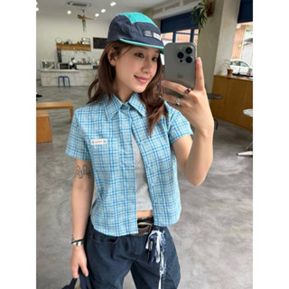 Áo Sơ Mi Caro Kaki Nam Nữ Form Baby Boxy Tay Ngắn Xanh/Đỏ Mùa Hè Streetwear Unisex 2025