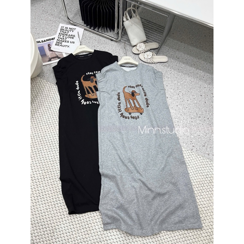 [Minn.studio] Váy Thun Umi phối hình in Cún Nâu phom mới - Hàng QCCC