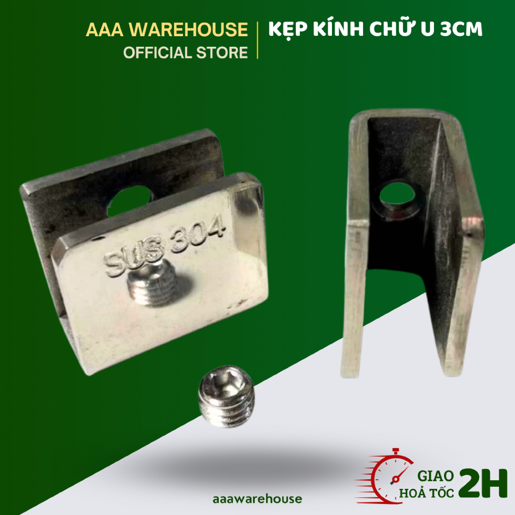 [Loại dày] 1 Cái Pát U 3cm inox 304 kính 8-12mm, Kẹp kính chữ U 3F, Pát u kính bắt kính trong nhà tắ