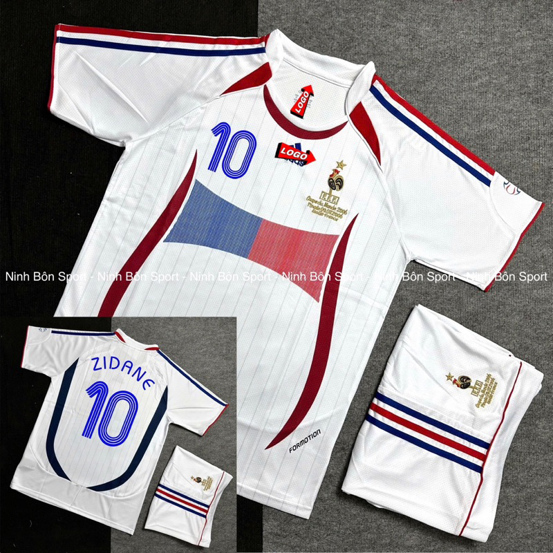 Áo Bóng Đá, Quần Áo Đá Banh Đội Tuyển Pháp 2006 Ngắn Tay Phong Cách Retro - Chuẩn Mẫu Thi Đấu - Vải 