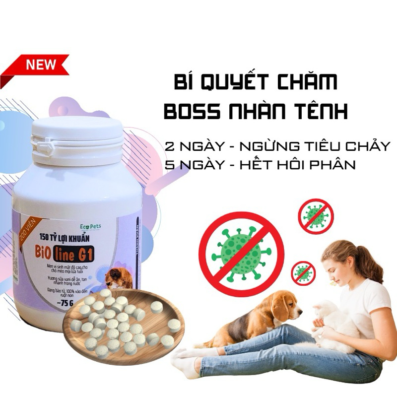 < Lọ 200 viên > Men vi sinh Bioline G1 cho thú cưng