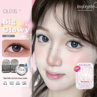 (OLENS) Lens 1 ngày | Kính áp tròng GIÃN TRÒNG hack mắt BIG GLOWY GRAY chính hãng Korea | LENSFORGIRLSS