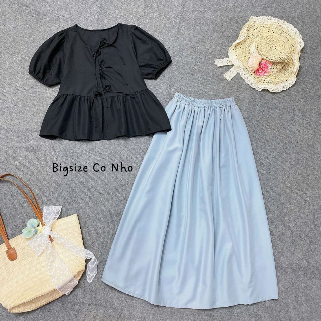 Set tiểu thư Bigsize nữ áo kiểu babydoll tay bồng kèm chân váy A dáng dài - SET (A191+CV15) thanh lị