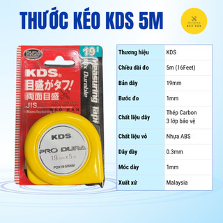 Thước Kéo KDS 5m Chính Hãng – Thước Dây Rút Thép Carbon, Vỏ Nhựa ABS Cao Cấp, Đo Chính Xác