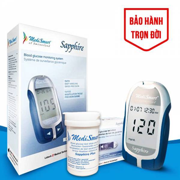 Máy Đo Đường Huyết, Test Thử Tiểu Đường Medismart Sapphire Plus Độ Chính Xác Cao, Bảo Hành Trọn Đời