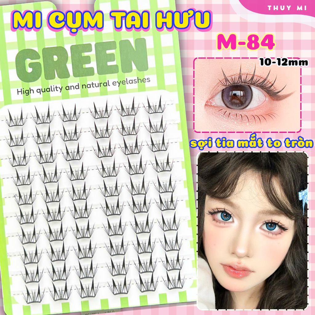 Mi Giả Cụm Tai Thỏ Sợi Tia M84 GREEN Chất Liệu Mi Giấy Mỏng Nhẹ Thuỷ Mi
