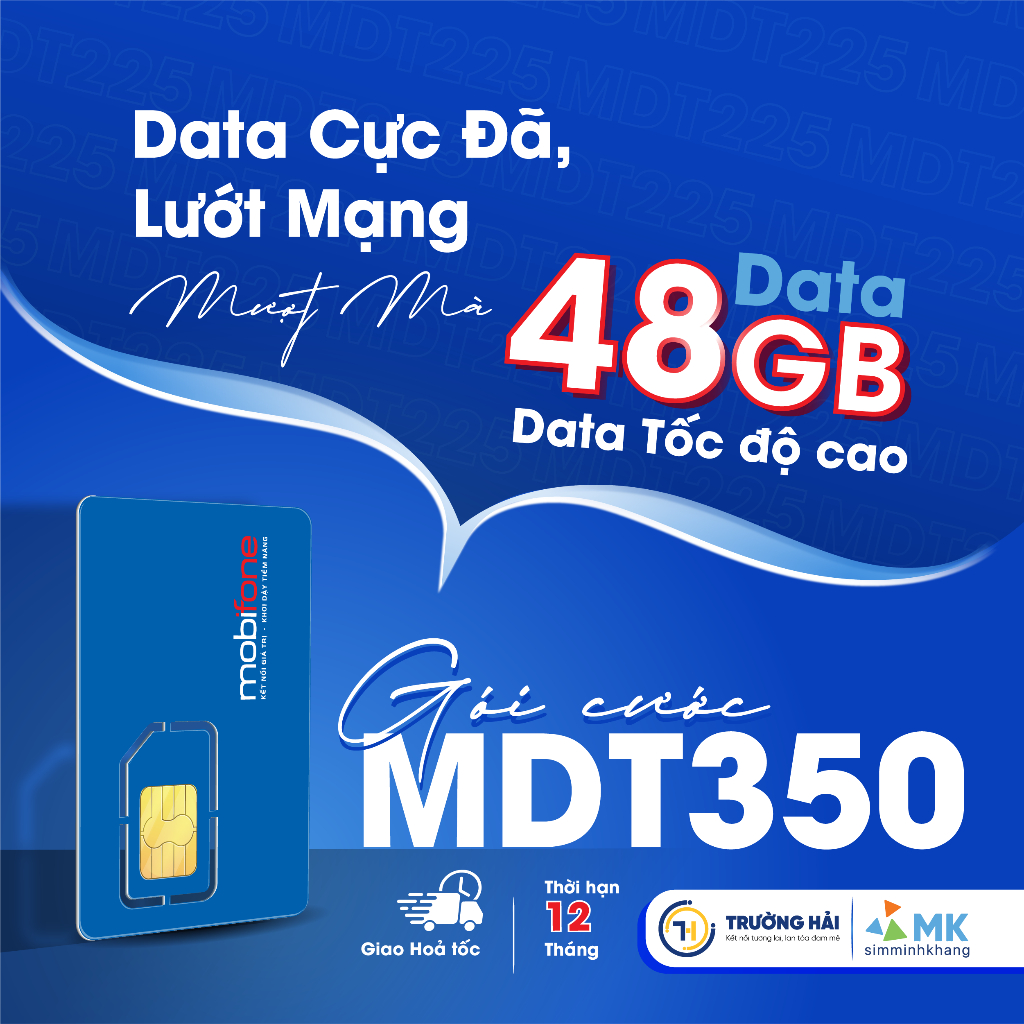 Sim 4G Mobifone MDT350 trọn gói 1 năm với data 4GB/tháng lướt mạng mượt mà.