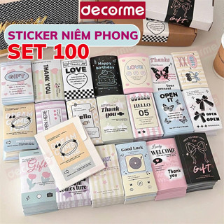 Set 50 100 sticker niêm phong gói hàng Decorme phong cách y2k sticker dán gói hàng cute