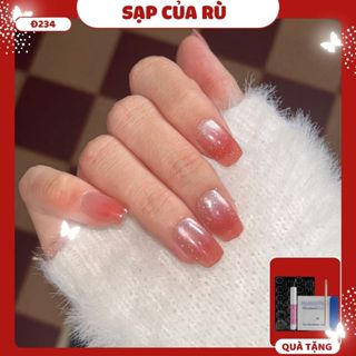  Đ234 Móng tay giả bộ 30 móng form oval Ngắn mắt mèo sơn gel ombre thạch hồng đào làm nail 