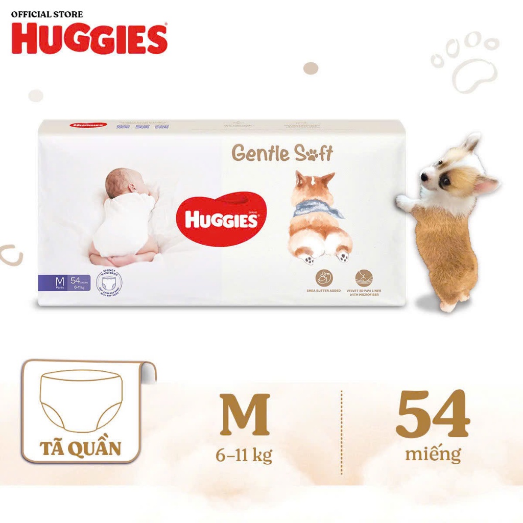 Tã quần Huggies Gentle Soft - Corgi cao cấp siêu mềm mại mỏng 2mm giảm nhiệt siêu thoáng khí cho bé