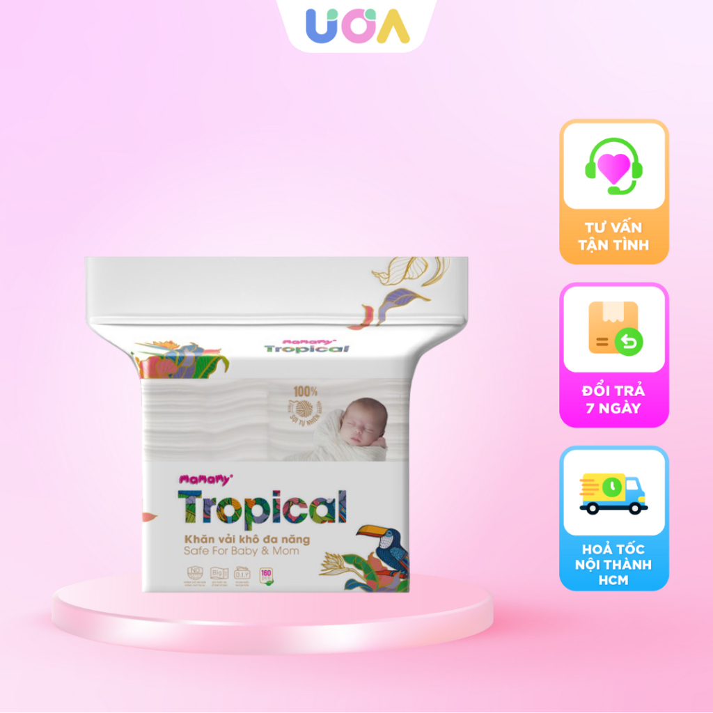 Khăn vải khô đa năng Mamamy Tropical 160 tờ chất liệu vải mềm như khăn sữa