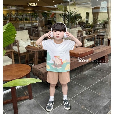 Set cộc tay Beemo in hình gấu cotton thoáng mát cho bé trai từ 9-24kg 5197BHB