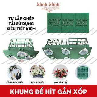  Combo Tiết Kiệm Xốp Oasis + Đế Nhựa Có Hít Tự Lắp Ghép Trang Trí Xe Cưới- Xốp Cắm Hoa Tươi 