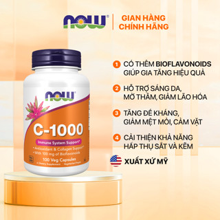   đủ bill  Viên uống Vitamin C Now hàm lượng cao của Mỹ hỗ trợ sáng da mờ thâm tăng đề kháng 
