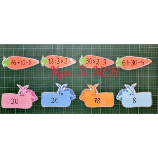 Đồ dùng dạy học MCH - Sét Bộ Thỏ tìm Cà Rốt (Thỏ A4, Cà rốt 1/2 A4 ngang) - Sẵn nam châm lá.