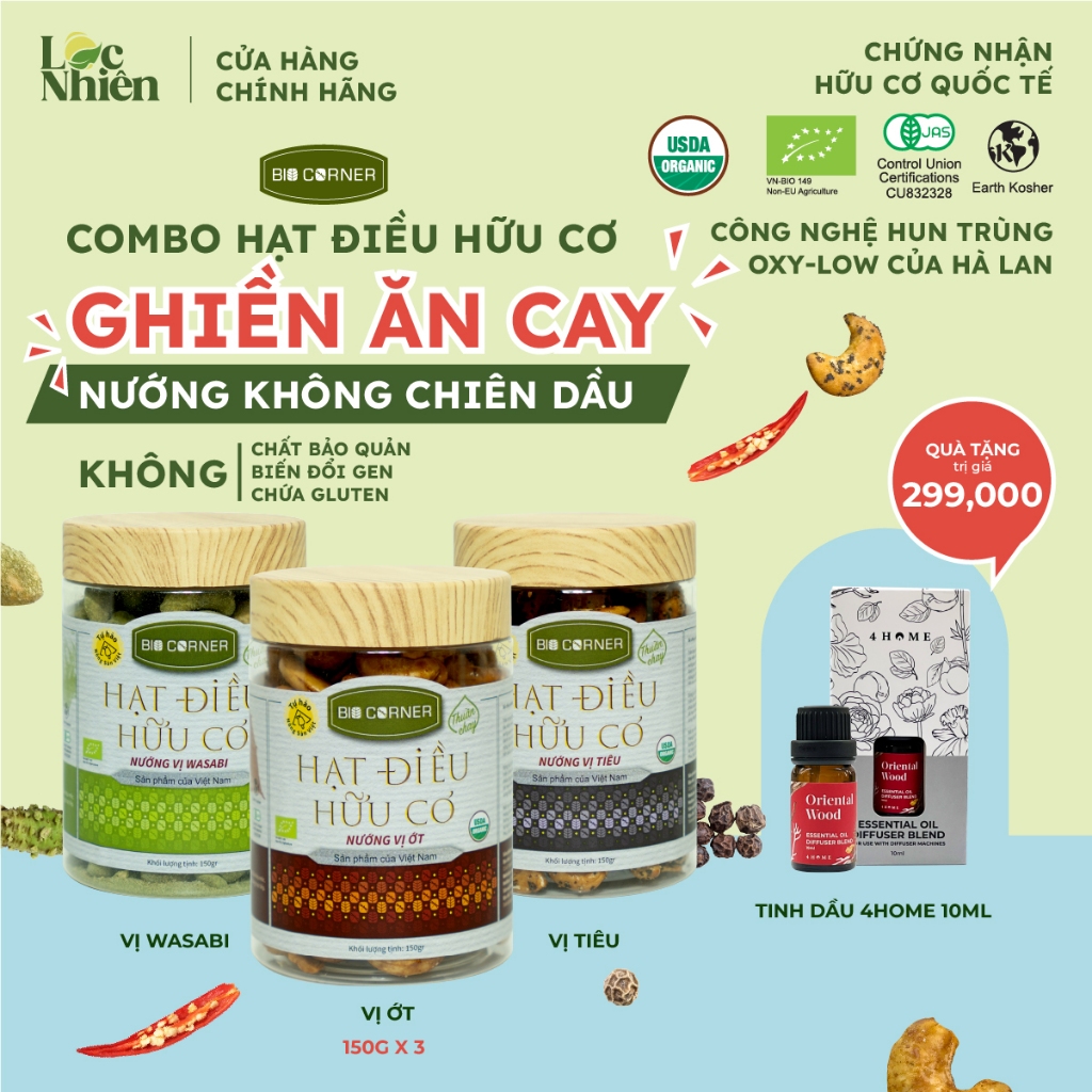 Combo Điều “Ghiền Ăn Cay” Bio Corner 150g - 3 vị (Tiêu, Ớt, Wasabi)