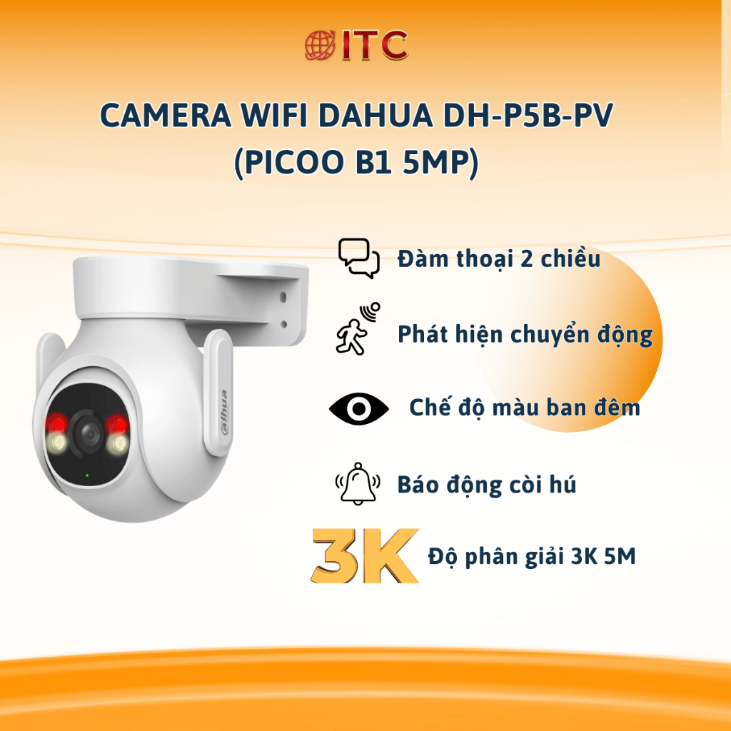 Camera Ngoài Trời Dahua Picoo B1 5MP P5B-PV Đàm thoại 2 chiều ,Màu ban đêm, Cảnh báo đèn và còi