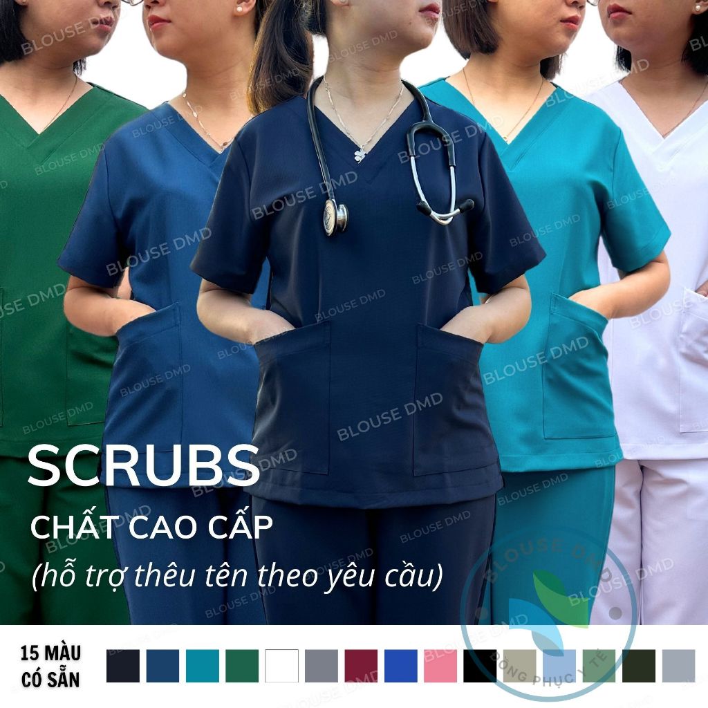 Bộ scrubs Bác sĩ CAO CẤP, đồng phục Spa, Phòng khám, quần áo cổ tim Dược sĩ, Điều dưỡng hàng đẹp