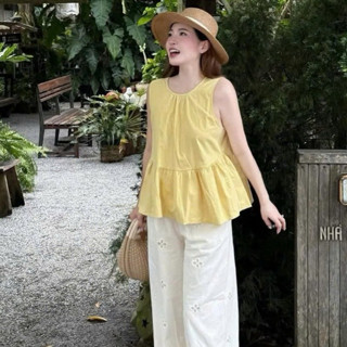 Áo sơ mi sát nách nữ babydoll dáng xòe bèo gấu kiểu hàn quốc có nơ lưng dễ thương mặc đi chơi đi học