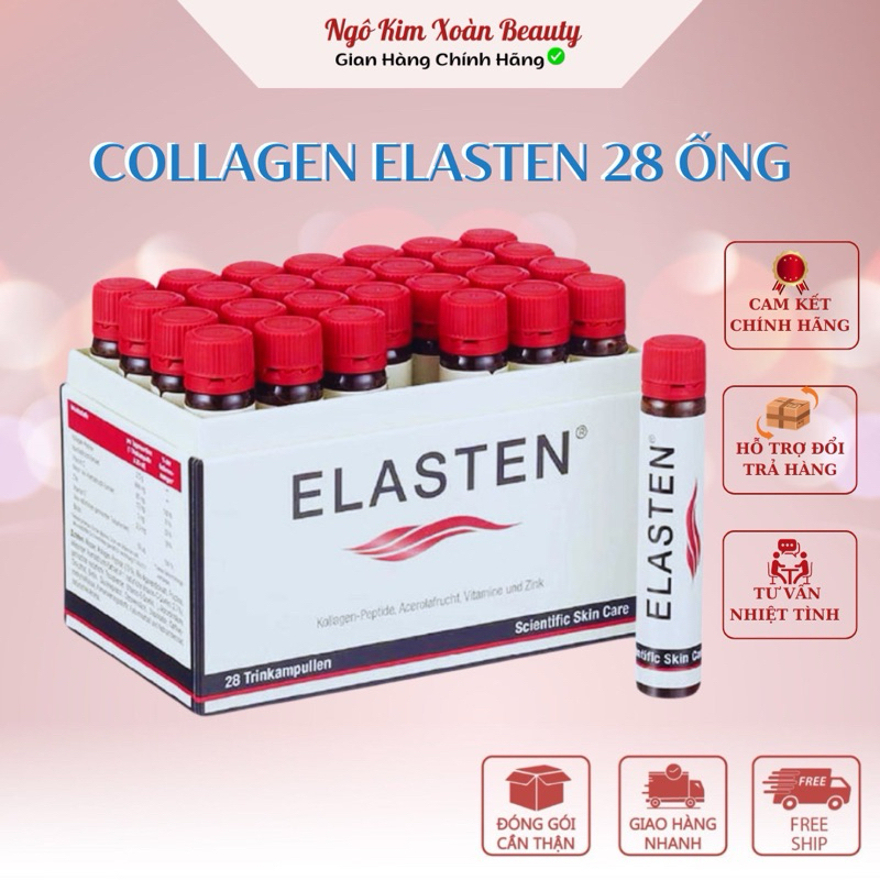 Collagen Elasten Chính Hãng Hàng Cty Hộp 28 ống x 25ml - Hỗ Trợ Giúp Da Căng Mịn - Hỗ Trợ Tóc Móng C