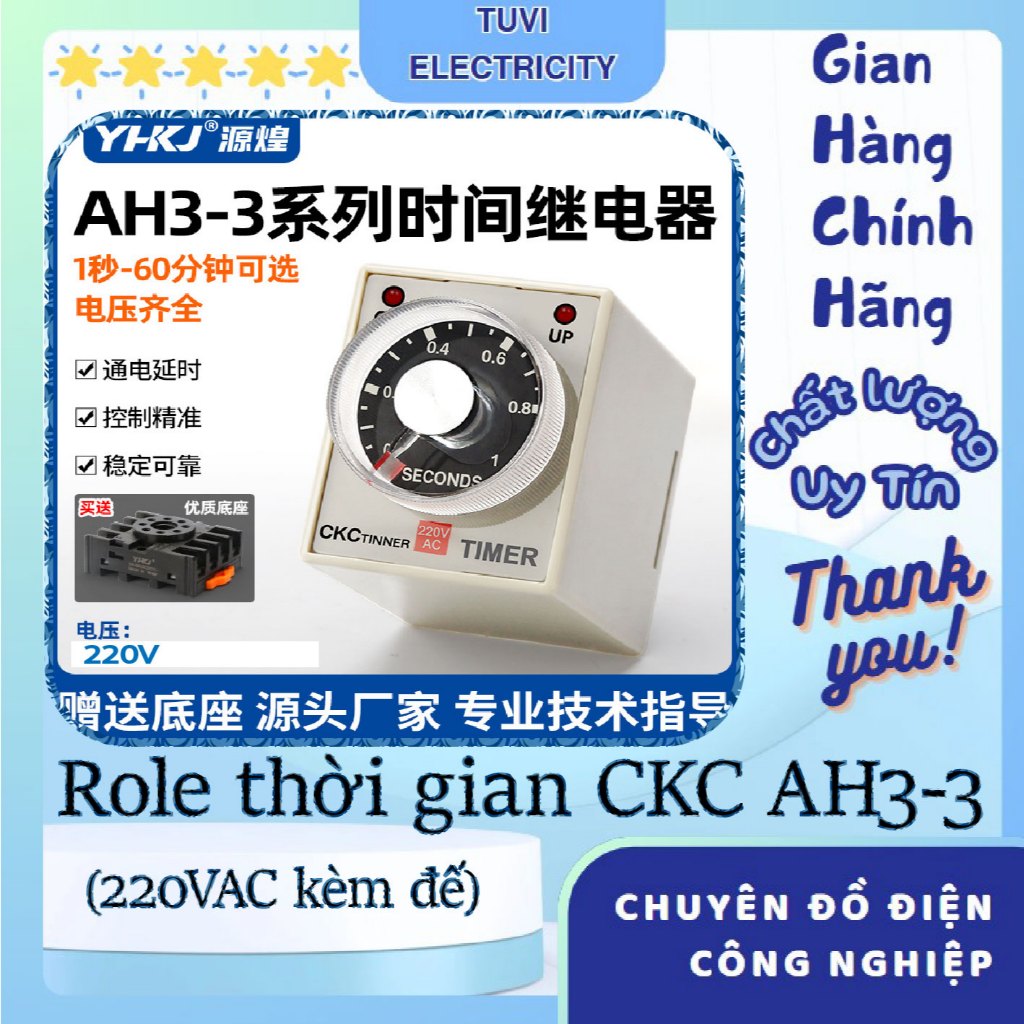Rơ le thời gian CKC AH3-3 220V kèm đế , Timer