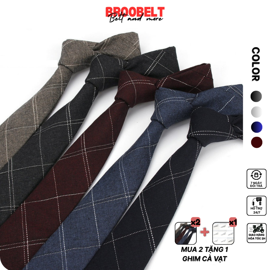 Cà vạt nam Broobelt họa tiết sọc chéo retro nhiều màu trang nhã, caravat bản 6cm kiểu vintage CV05