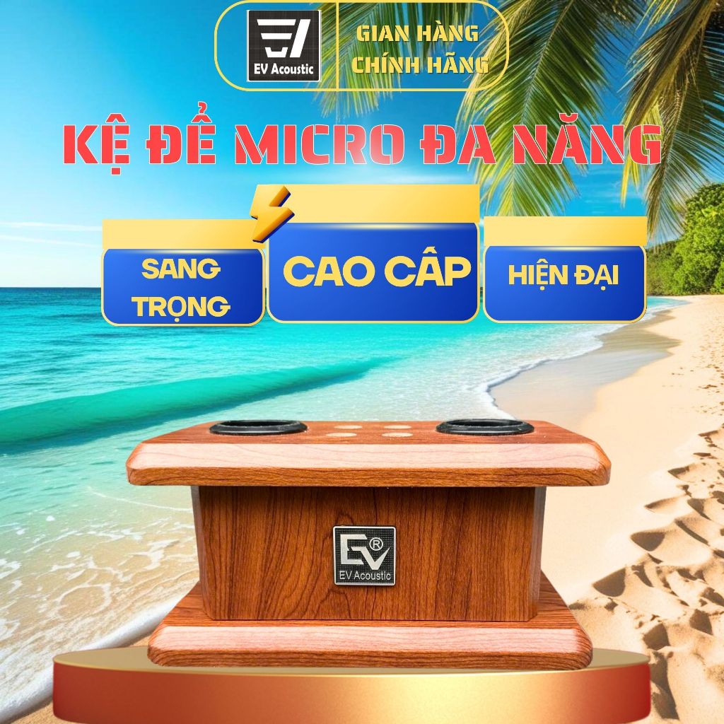 Kệ Để Micro Và Pin Ev Chính Hãng | Gỗ Vân Cao Cấp | Chống Nước | Phụ Kiện Loa Kéo Tiện Lợi | Karaoke
