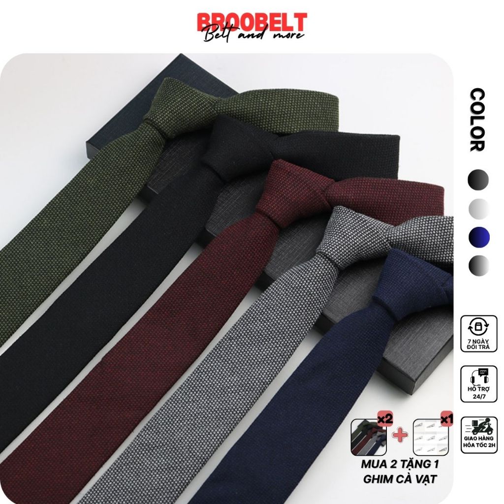 Cà vạt nam vải len trơn Broobelt nhiều màu cao cấp, caravat công sở bản 6cm kiểu đơn giản nam CV01