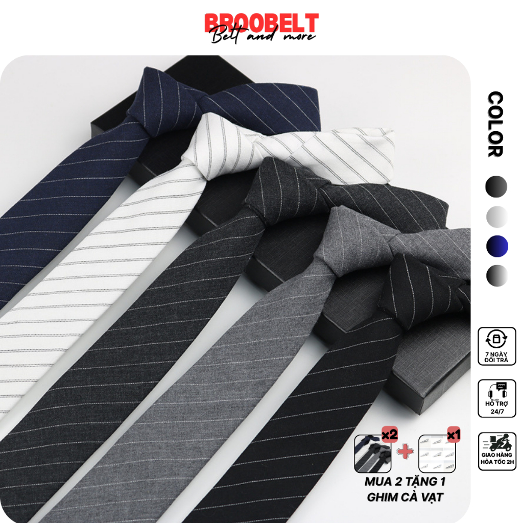 Cà vạt nam Broobelt họa tiết kẻ nhiều màu cao cấp, caravat bản 6cm kiểu đơn giản trang nhã CV03