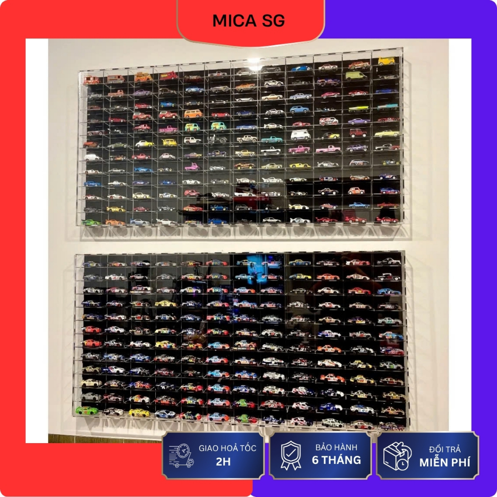 Kệ mica nhiều ô treo tường hoặc để đựng mô hình tĩnh