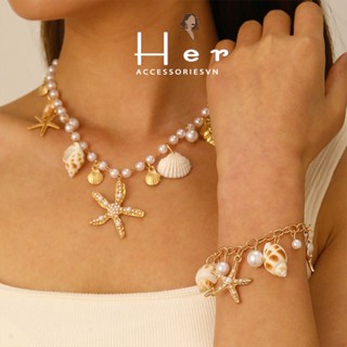 Vòng cổ đi biển vỏ sò sao biển vỏ ốc, Dây chuyền dài y2k phụ kiện đi biển cá tính Her Accessories