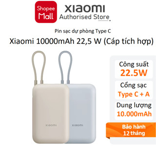 Pin sạc dự phòng Xiaomi 10000mAh Cáp Type-C Tích hợp 22,5W In/Out Type-C - Hàng chính hãng