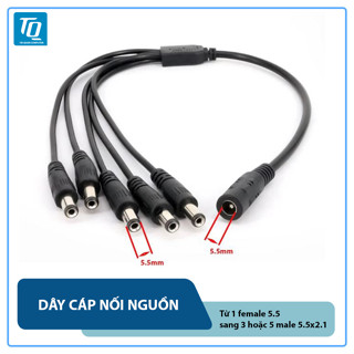 Dây chia nguồn DC, 1 đầu vào jack cái 5.5 ra 3/5 đầu jack đực 5.5x2.1mm